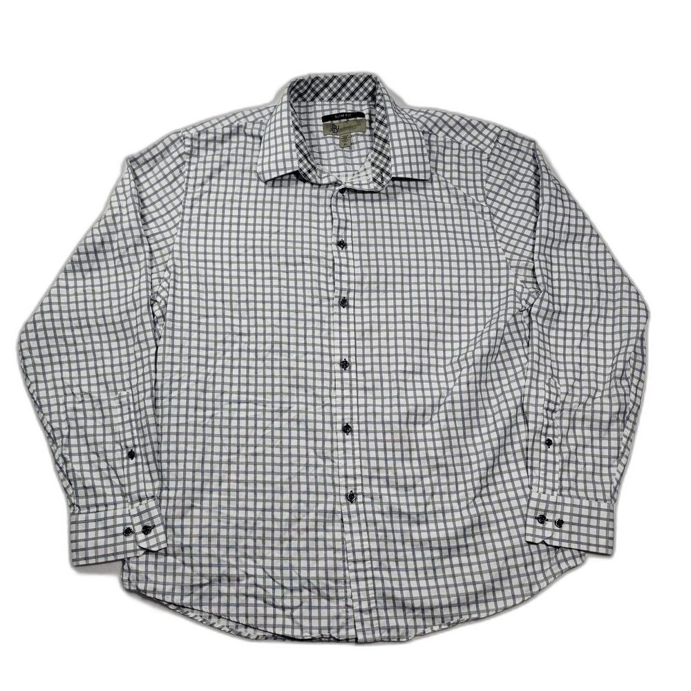 Jhane Barnes Men's Long Sleeve Button Up Slim Fit Plaid Shirt XL
